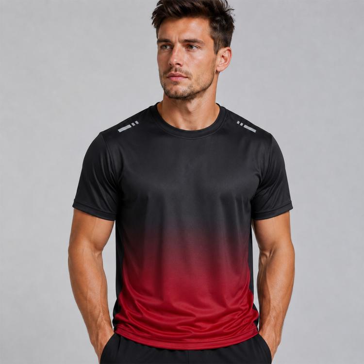 Men's quick-dry short-sleeve running T-shirt, black to red gradient