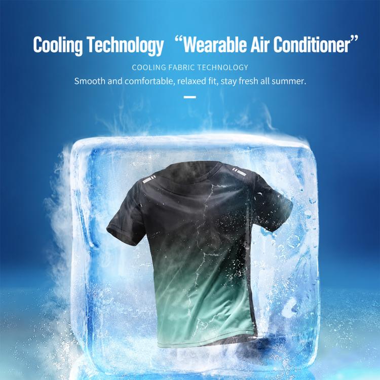 Men's quick-dry short-sleeve running T-shirt, black with teal-blue gradient