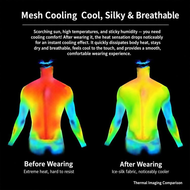Men's quick-dry short-sleeve performance top, thermal cooling comparison view