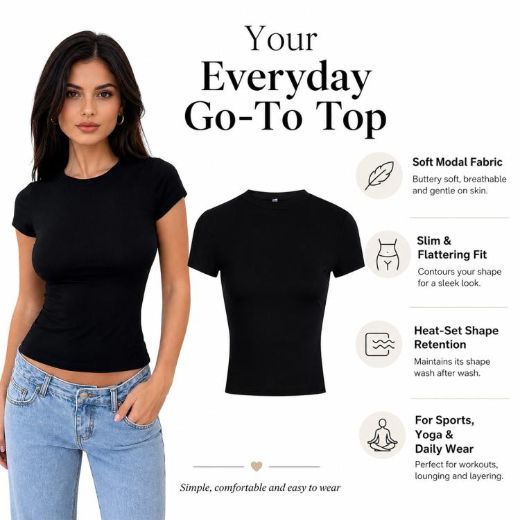 Slim fit crew neck t-shirt with short sleeves in black