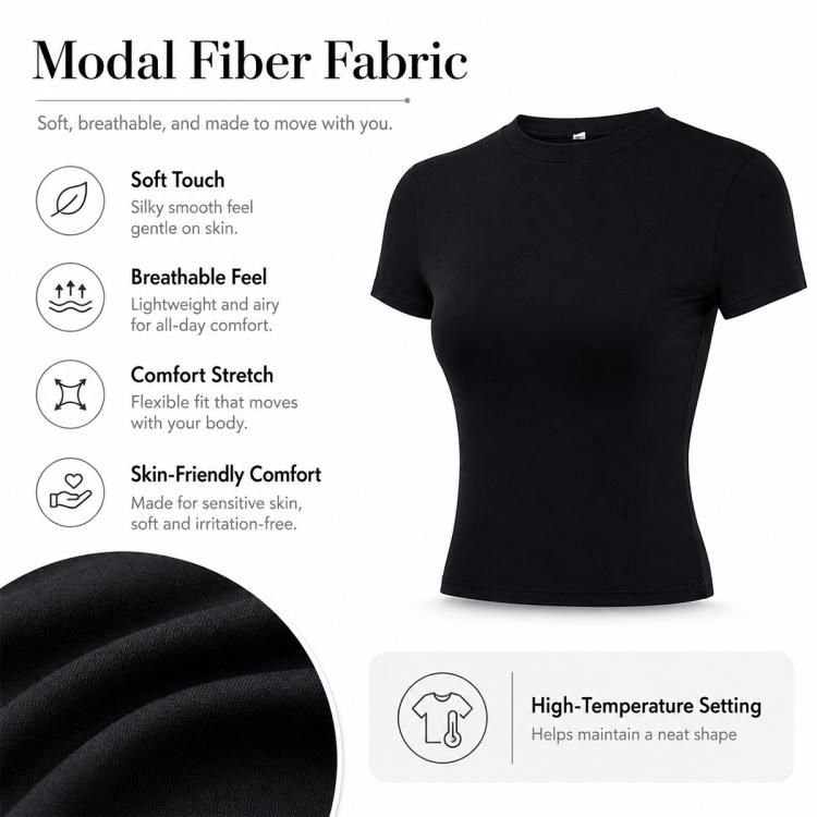 Black crew neck short-sleeve t-shirt, fitted