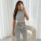 Slim fit crew-neck short-sleeve T-shirt, heather gray, lightly draped hem