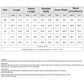 T-shirt size chart table listing length, sleeve, shoulder, chest, and waist measurements