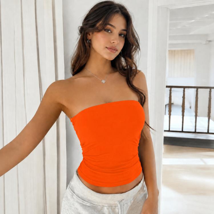 Pure Color Sexy Backless Form-Fitting Knitted Strapless Top, L, XL, S, M