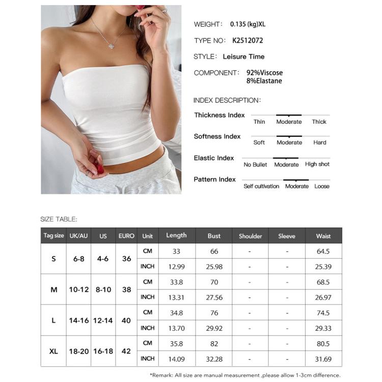 Pure Color Sexy Backless Form-Fitting Knitted Strapless Top, L, XL, S, M