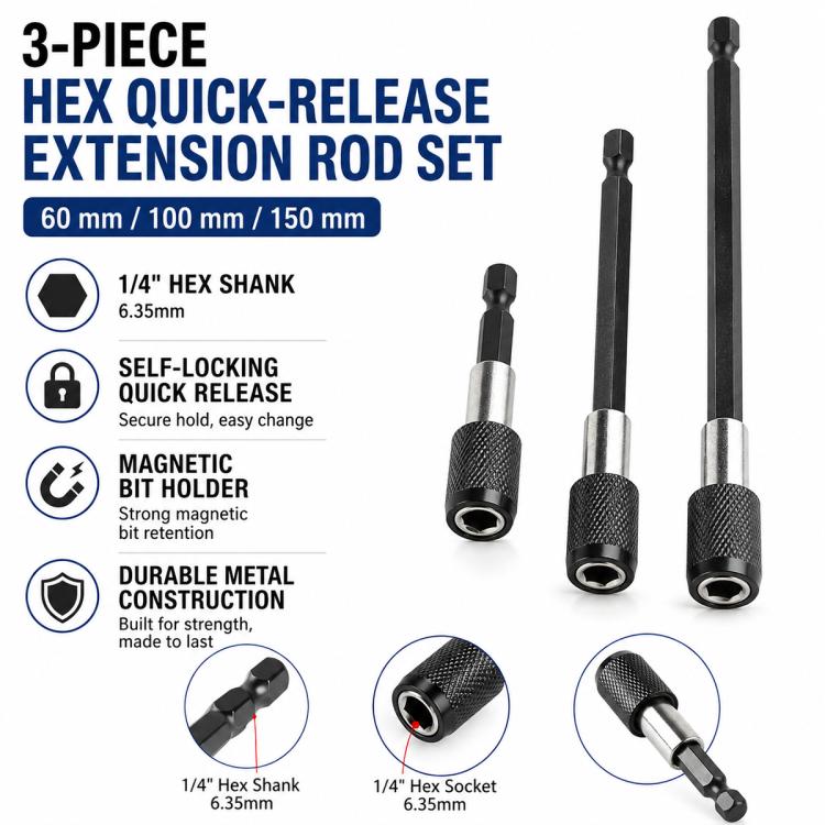 3pcs / Set Hexagonal Electric Drill Driver Extension Quick Conversion Bits, Conversion Bits