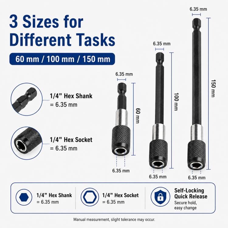 3pcs / Set Hexagonal Electric Drill Driver Extension Quick Conversion Bits, Conversion Bits