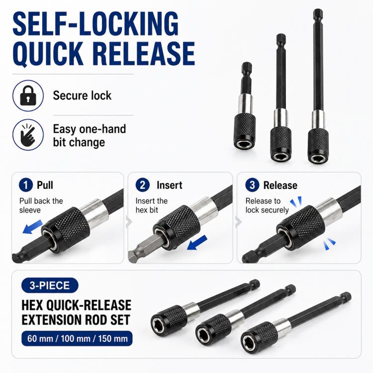 3pcs / Set Hexagonal Electric Drill Driver Extension Quick Conversion Bits, Conversion Bits