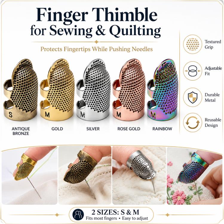 2pcs / Set S and M Household Adjustable Metal Sewing Thimble Finger Protectors, S and M
