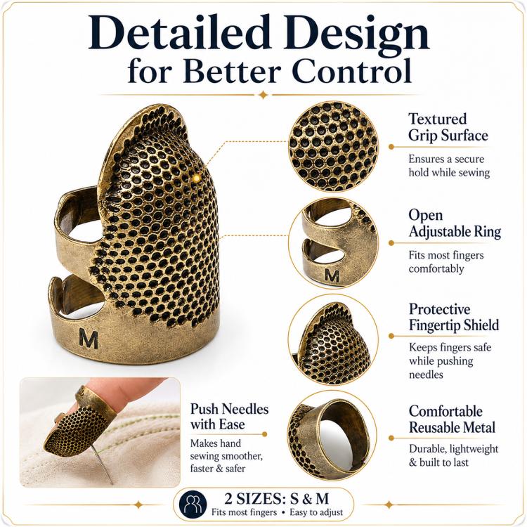2pcs / Set S and M Household Adjustable Metal Sewing Thimble Finger Protectors, S and M