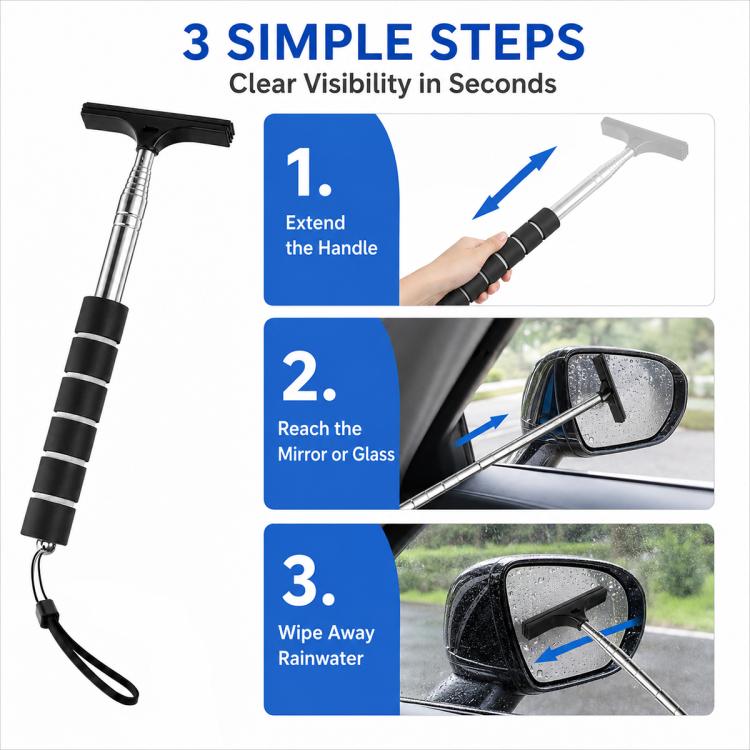 Car Rearview Mirror Stainless Steel Telescopic Wiper
