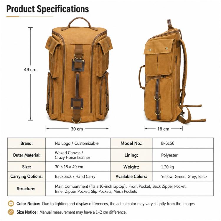 Outdoor Large Capacity Waterproof Travel Men Canvas Backpack