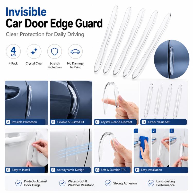 4pcs / Set Invisible Car Door Bumper Guard Anti-collision Protector Strip Sticker