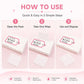Disposable nail and eyelash wipes shown in step-by-step use with small white pads