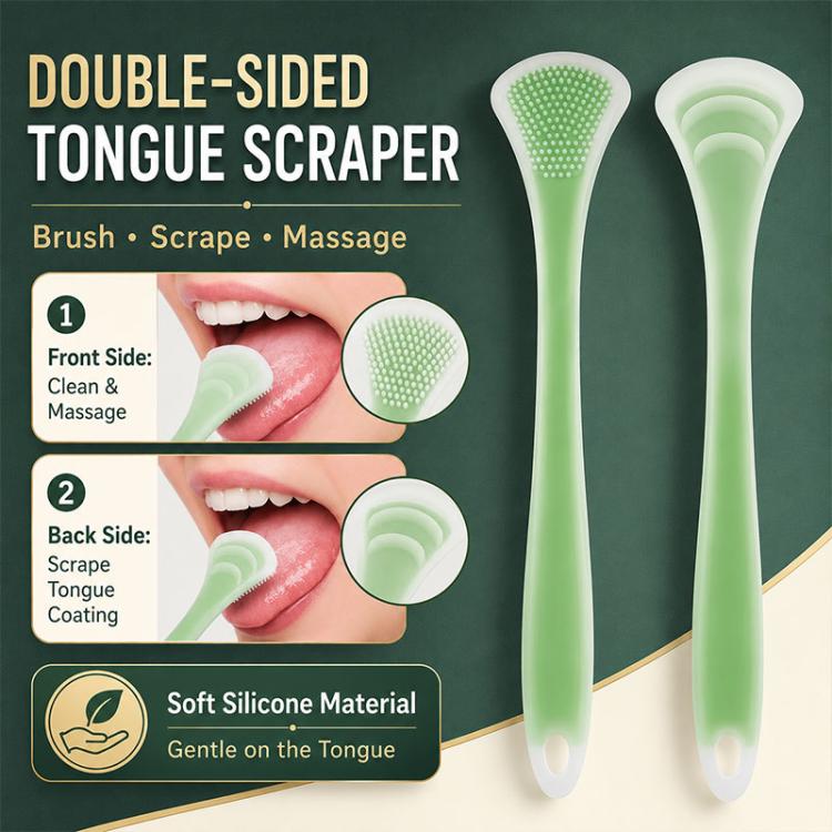 2pcs/Pack Double-Sided Silicone Tongue Scraper Oral Cleaning Tool