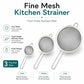 Fine mesh kitchen strainer set: small, medium, and large stainless steel sieves with hooks