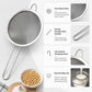 Stainless steel fine mesh strainer with round basket and long handle for straining liquids