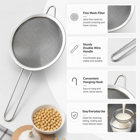 LsCook 3 in 1 Stainless Steel Strainer Spoon Filter Mesh, 6.9+12+17.6cm