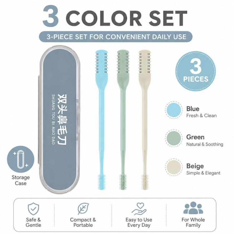 3pcs/Pack 360 Degree Rotating Double Blade Design Double Head Nose Hair Razor
