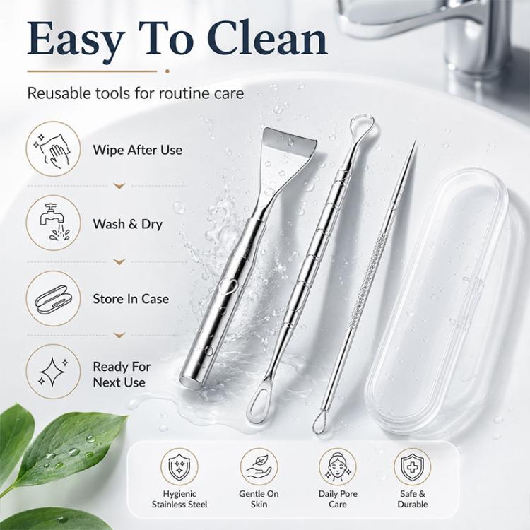 Stainless Steel Blackhead Scraper and U-Shaped Needle Set Blackhead Acne Cleaning Tool