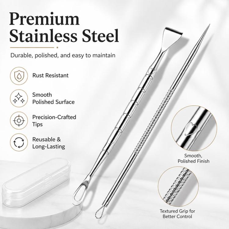 Stainless Steel Blackhead Scraper and U-Shaped Needle Set Blackhead Acne Cleaning Tool