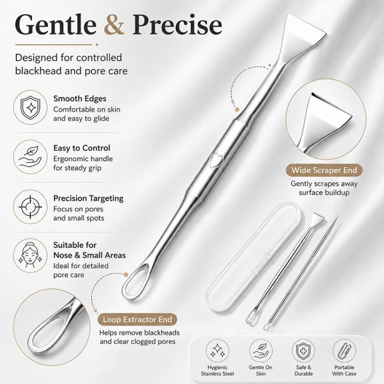 Stainless Steel Blackhead Scraper and U-Shaped Needle Set Blackhead Acne Cleaning Tool