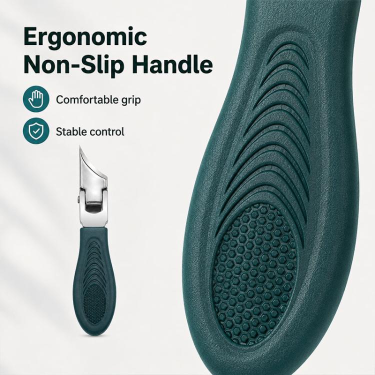 Ergonomic non-slip nail clipper handle with pointed slant metal blade