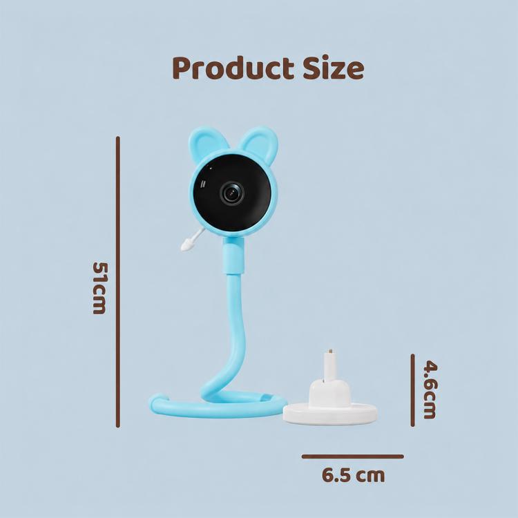 Blue desktop wireless baby monitor camera with base stand and flexible cord