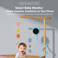 Blue wireless baby monitor camera with flexible arm and round lens head on stand