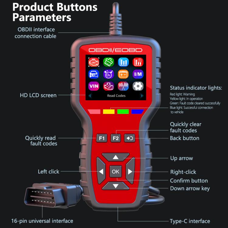 K2 Car OBDII Diagnostic Tool Smart Engine Fault Detector HUD, K2