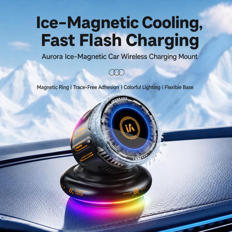 Wireless charging car phone mount with glowing RGB ring and flexible base