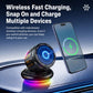 Black magnetic wireless car phone mount with RGB glowing ring and circular base.
