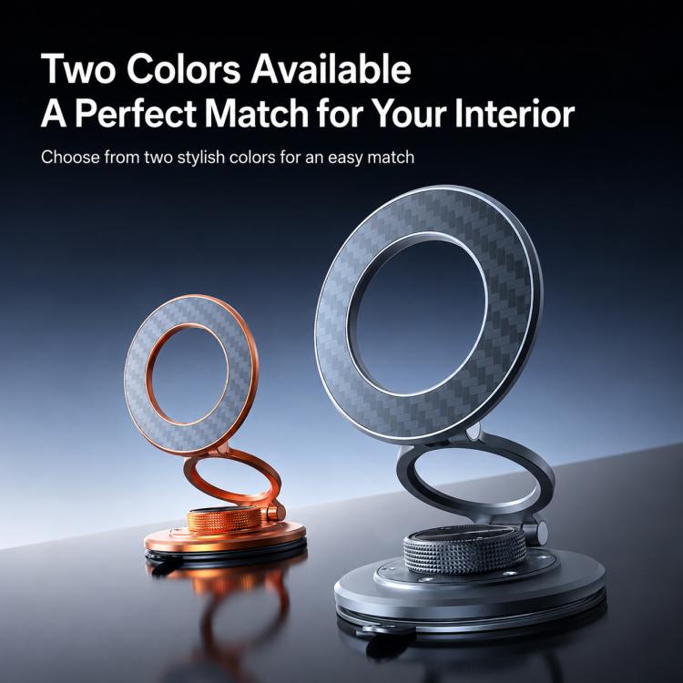 Magnetic phone holder ring in grey and orange, carbon-fiber textured 360° design
