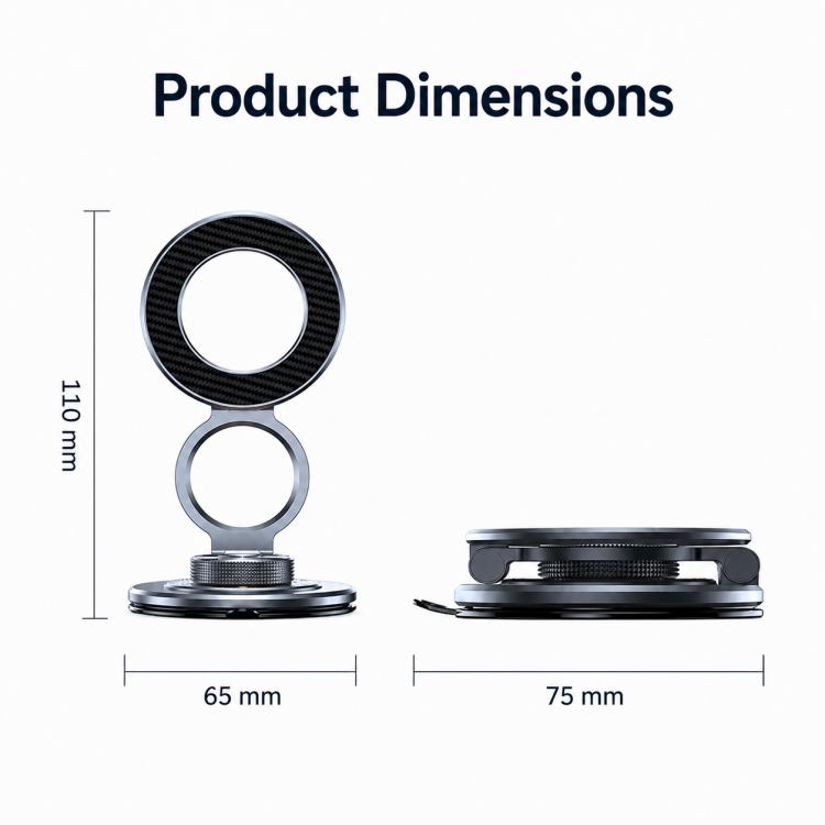 Magnetic phone holder dimension diagram with 110 mm height and 65–75 mm base width