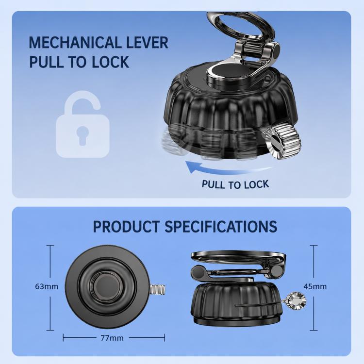 Black mechanical-lever suction cup phone holder with mount and lock latch