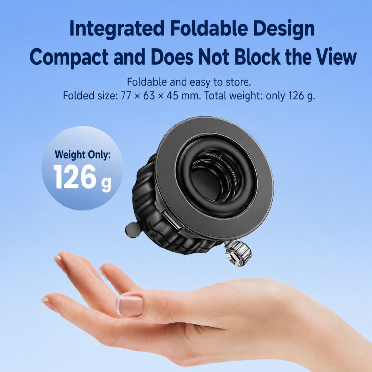 Foldable black suction cup magnetic phone holder with round magnetic head and crank knob