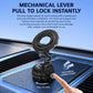Black suction-cup phone holder with mechanical lever locking ring for car dashboard
