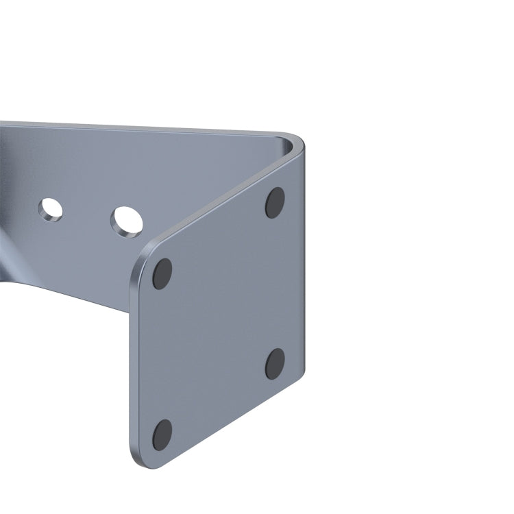 Close-up of grey aluminum charger holder base with mounting holes