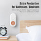 White wireless call transmitter with orange call icon, shown mounted for indoor use