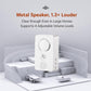 White wireless call receiver with a circular dial and speaker grille, shown with volume waves.