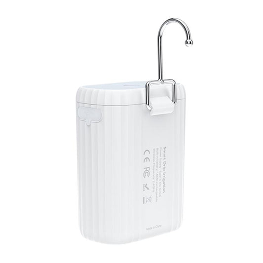 NEO WiFi smart drip irrigation controller, white body with outlet pipe, back view