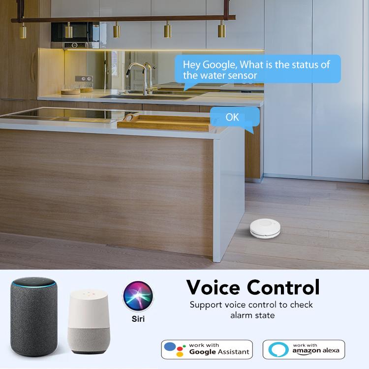WiFi water leak alarm sensor disc for voice control with compatible smart speakers