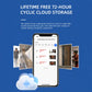 Smart video doorbell camera with app screen showing visitor call and event list