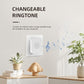 White smart video doorbell chime unit with speaker grille and device label