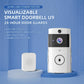 White smart video doorbell with blue solar panel top and wireless chime