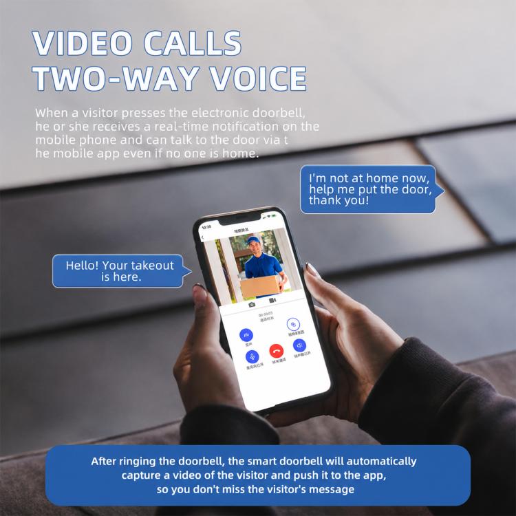 Smartphone displaying doorbell app screen with two-way audio call interface