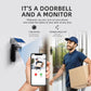 Smartphone showing doorbell camera view and person holding a package near the door