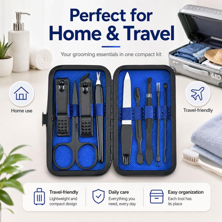 9pcs/Set Portable Stainless Steel Nail Clipper Manicure Tool Set