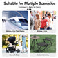 Black portable folding stool for outdoor camping with compact folded frame and top