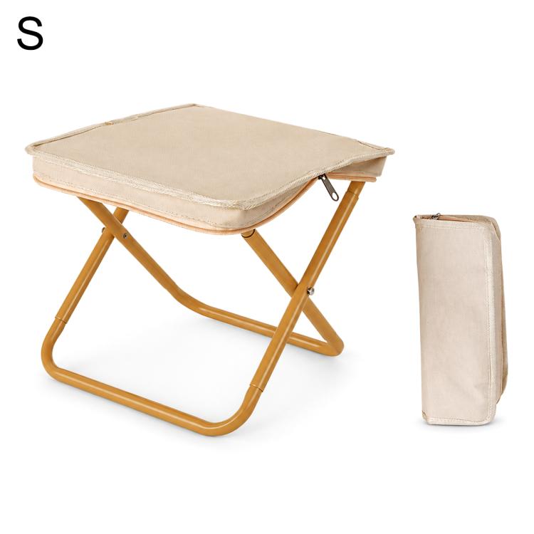 Portable folding stool and zip storage bag, khaki seat with tan frame